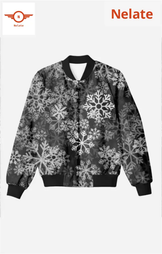 Snow Flakes Theme Men’s Bomber Jacket