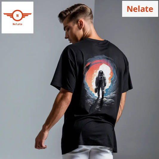 Space Astronaut Theme Black Oversized T-Shirt