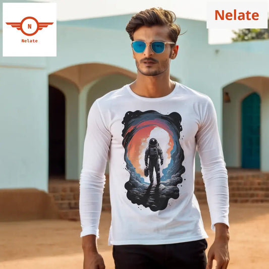Space Explorer Full Sleeves White T-Shirt