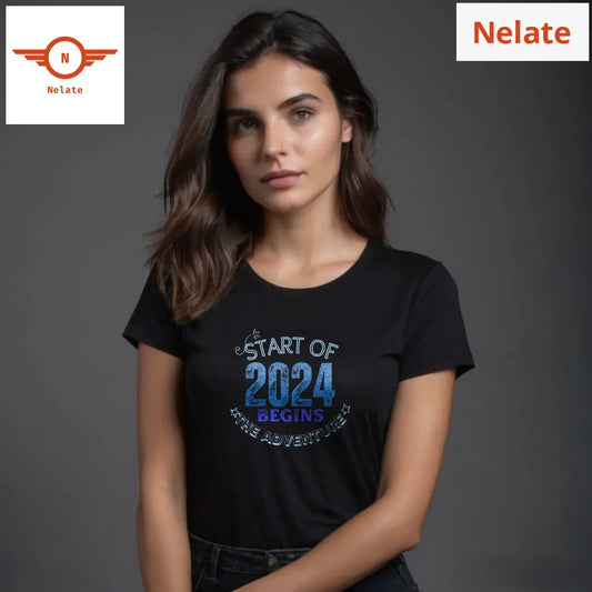 ’Start Of 2024 - The Adventure Begins’ Women’s Black T-Shirt