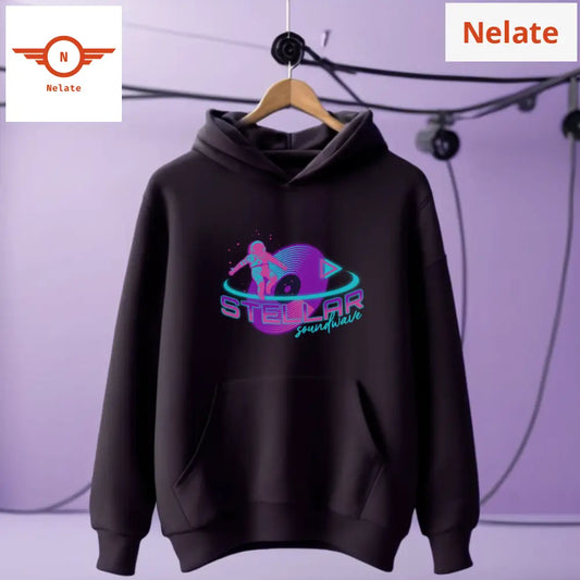 Stellar Soundwave - Vaporwave- Black Hoodie For Men