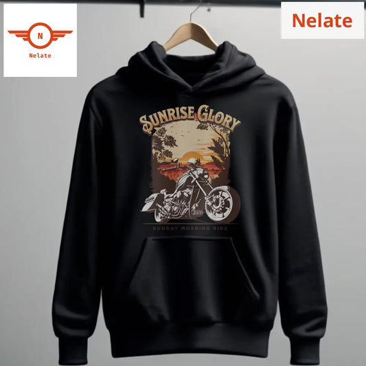 Sunrise Glory Ride - Exclusive Black Hoodie For Men