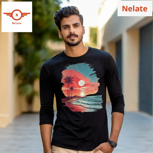 Sunset Theme Full Sleeves Black T-Shirt