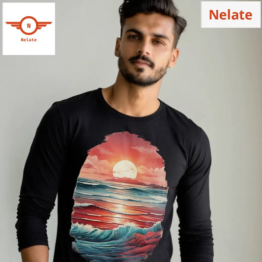 Sunset Theme Full Sleeves Black T-Shirt