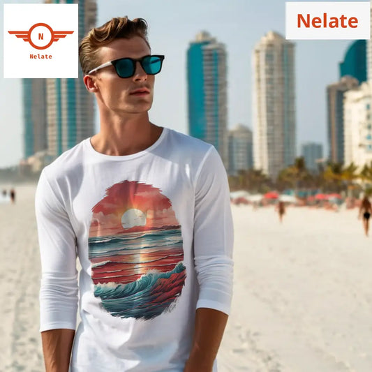 Sunset Theme Full Sleeves White T-Shirt
