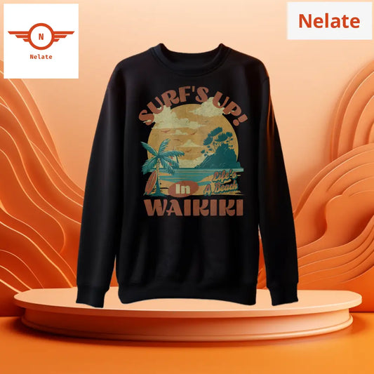 Surfs Up In Waikiki - Black Sweatshirt For Men