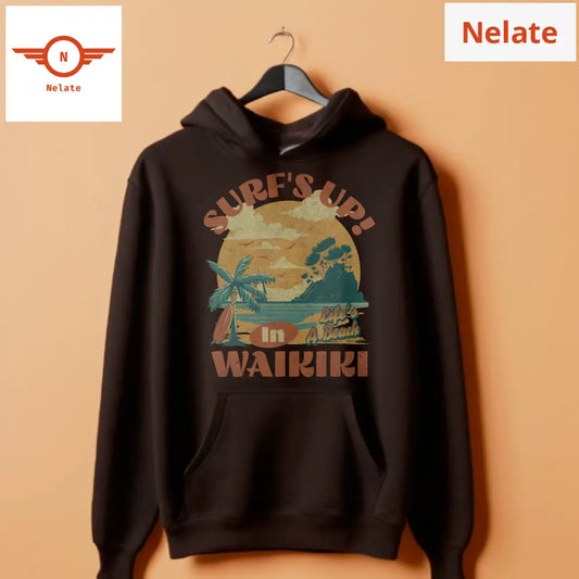 Surfs Up In Waikiki - Exclusive Black Hoodie For Men