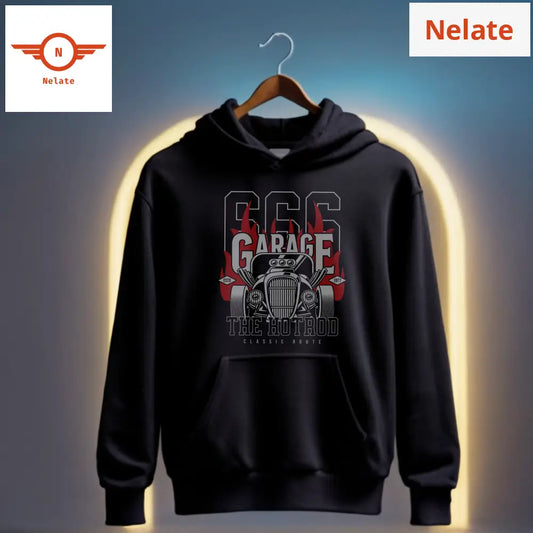 The Hotrod Garage - Black Hoodie For Men