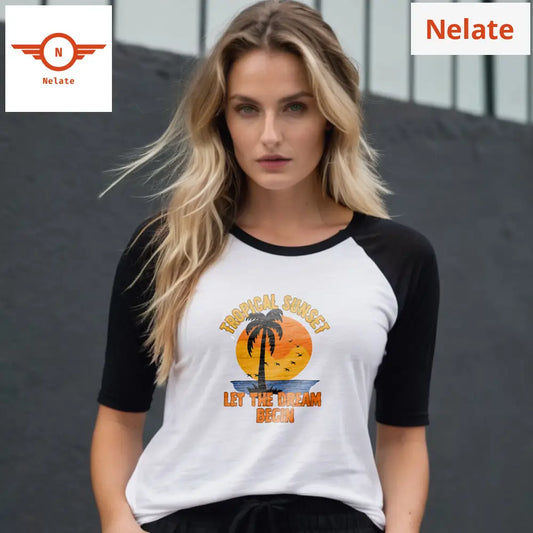 ’Tropical Sunset - Let The Dream Begin’ Women’s Raglan T-Shirt