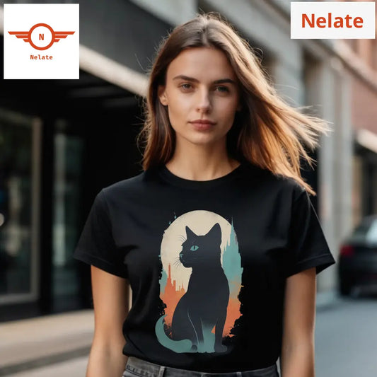 Water Painted Cat Black T-Shirt