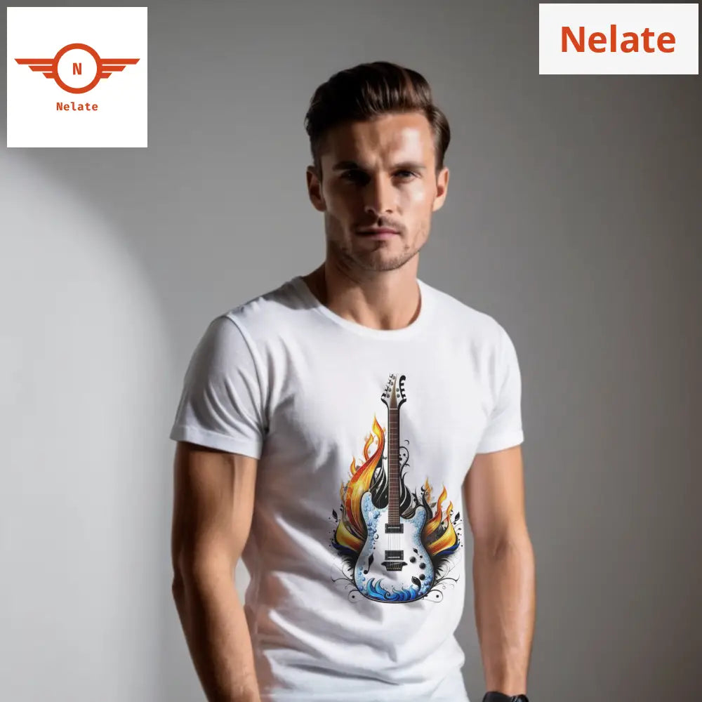 White And Blue Themed Guitar - T-Shirt