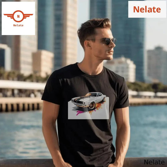 White car color splash black t-shirt -  by Nelate - Men's T-shirt, Men’s T-shirt