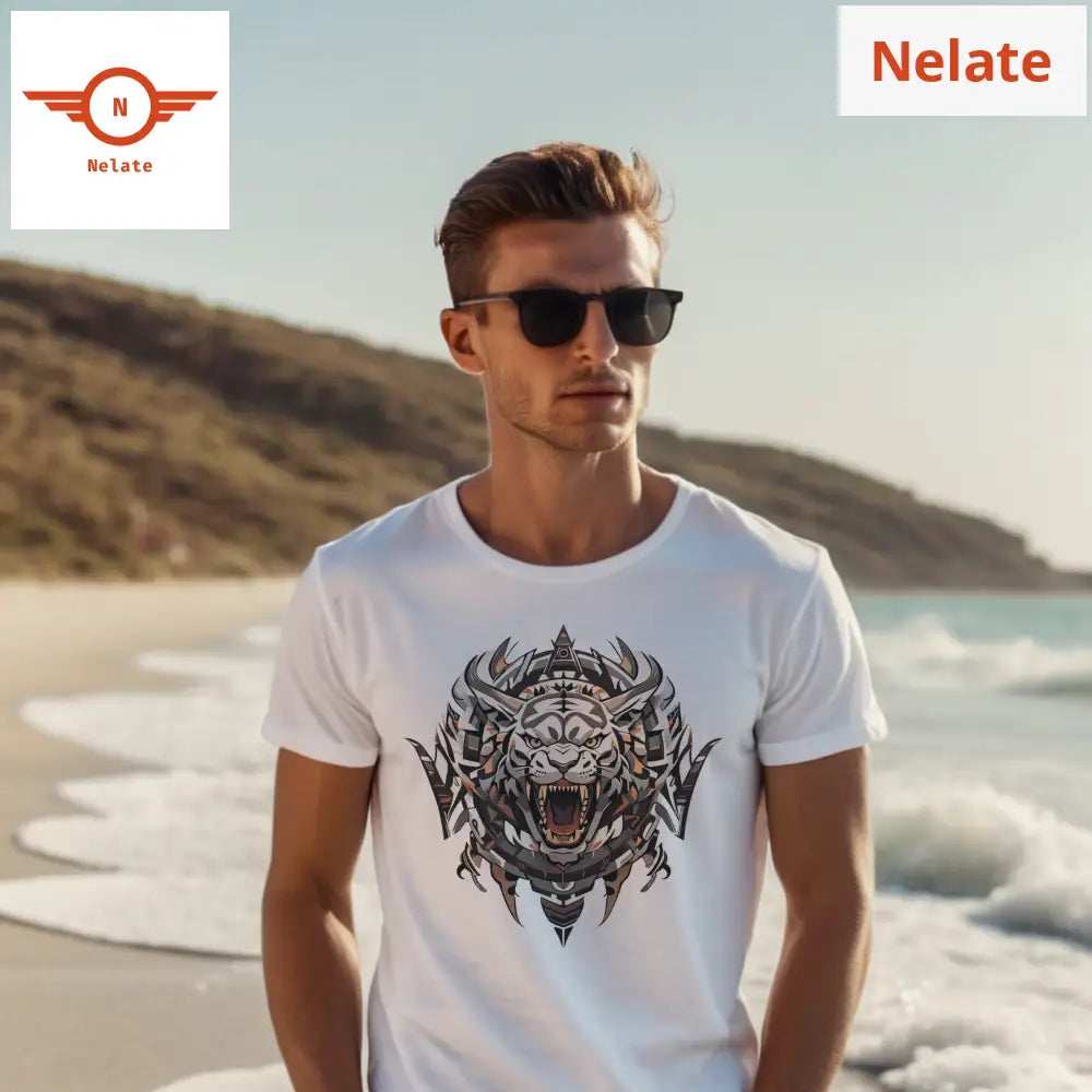 White Furious Tiger Logo Design T-Shirt